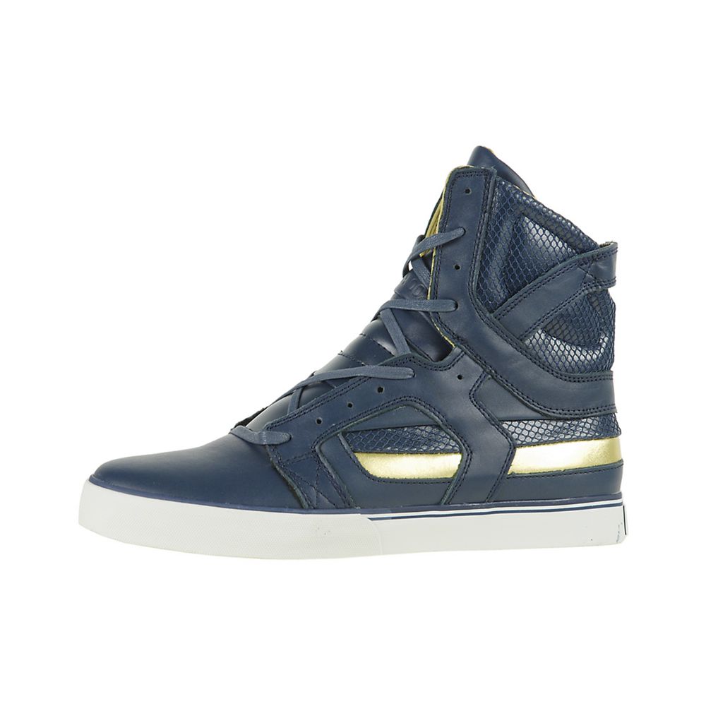 Baskets Montantes Supra SkyTop II Bleu Marine Doré Navy/Gold Leather Homme | QHH-06204207